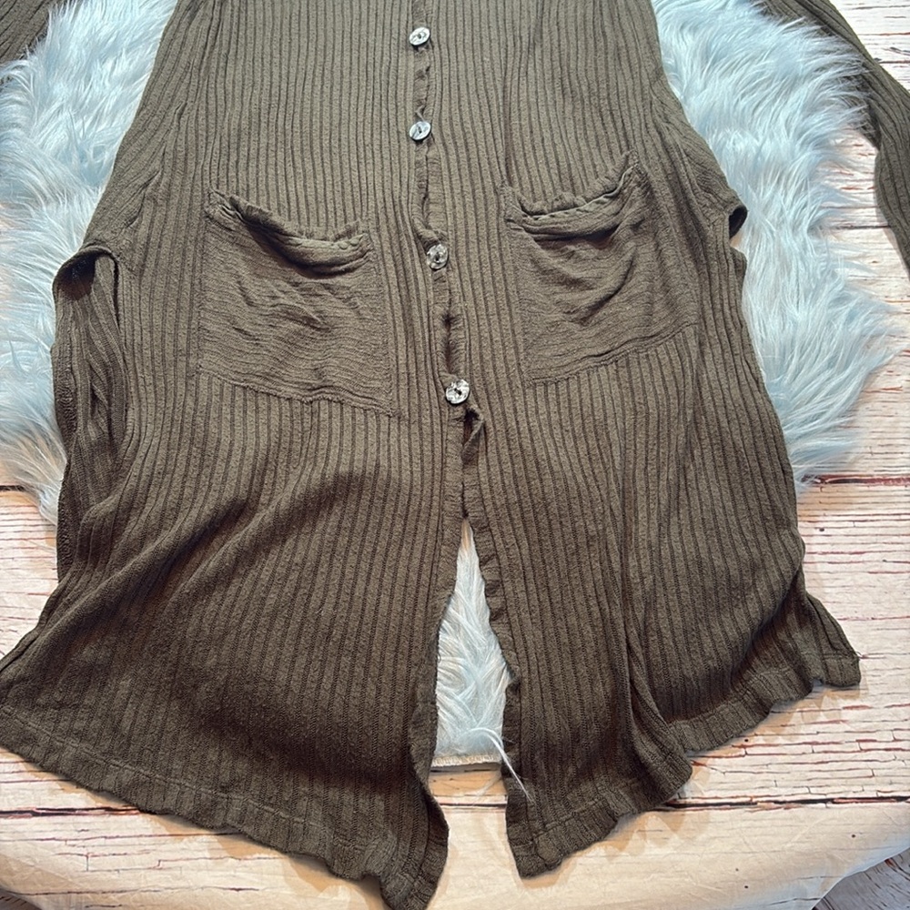 Anthropologie Olive Green Ribbed Button-Front Cardigan - Picture 6 of 9